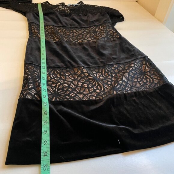 Antonio Melani Velvet Lace Sheer Panel Dress Womens 0 Black Goth Cocktail Y2K - Picture 12 of 12